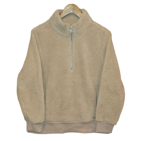 NWT Calvin Klein Beige Tan Fleece 1/2 Zip Pullover M - Picture 2 of 12
